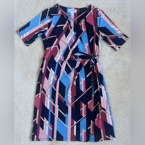 Motherhood Maternity Pattern Waist Tie Wrap Short Sleeve Dress in Women's Small